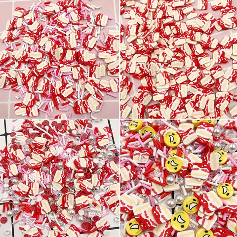 50g Simulation 10mm Pork Belly Slice Polymer Clay Sprinkles for Crafts Making DIY Crystal Mud Filling Material Nail Art Decor