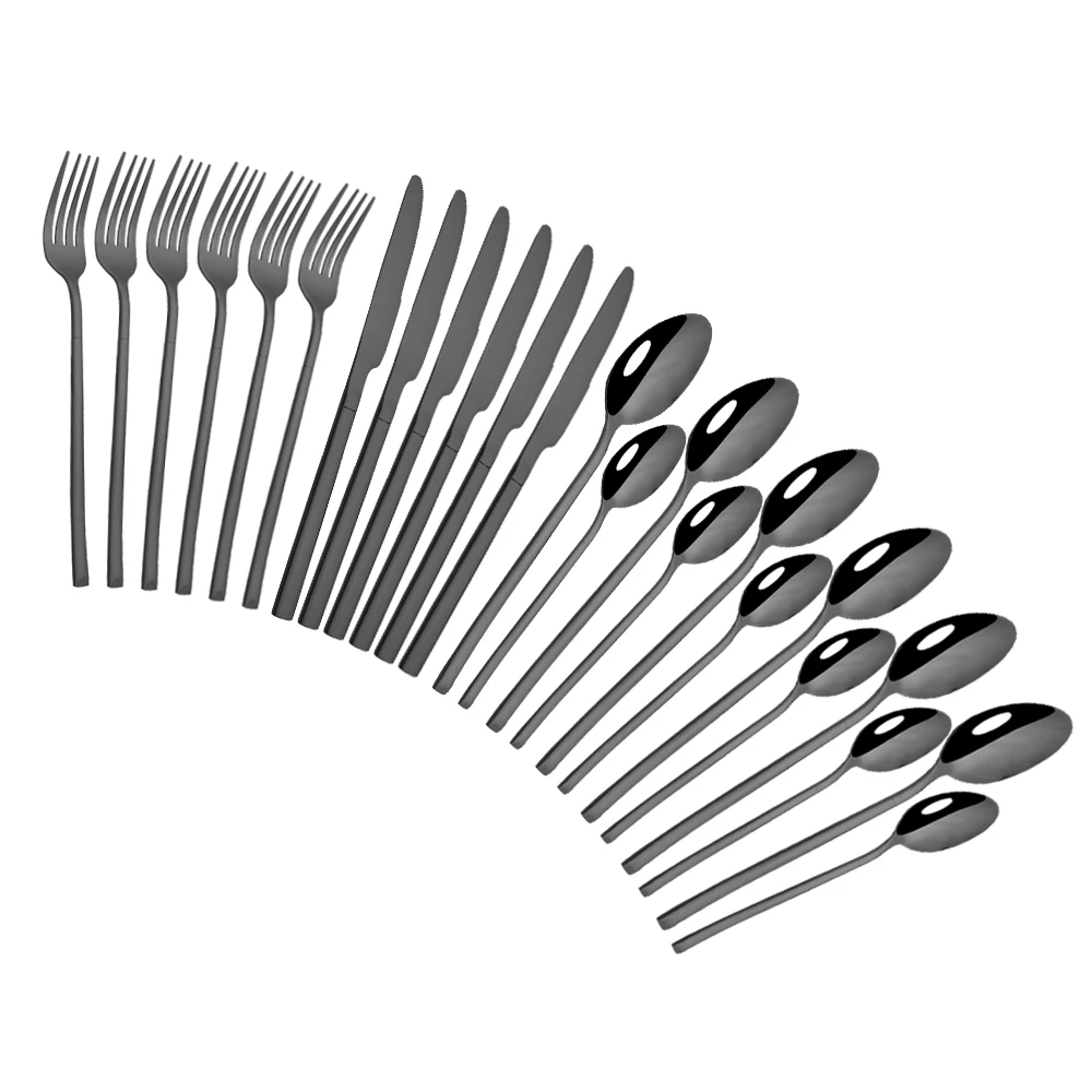 24Pcs Black Western Dinnerware Set Stainless Steel Cutlery Set Fork Knife Tea Spoon Tableware Flatware Silverware Set For Home
24Pcs Black Western Dinnerware Set Stainless Steel Cutlery Set Fork Knife Tea Spoon Tableware Flatware Silverware Set For Home