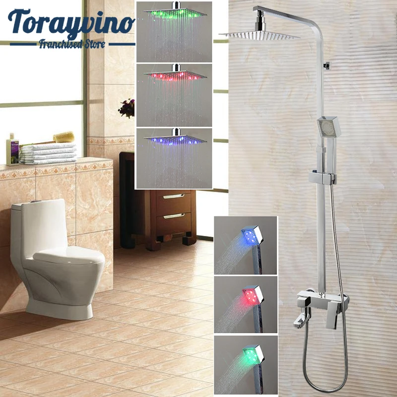 Bathroom shower set chuveiro led light Brass chrome Cold & Hot mixer faucet Wall Mounted rainfall shower head and hand shower
Bathroom shower set chuveiro led light Brass chrome Cold & Hot mixer faucet Wall Mounted rainfall shower head and hand shower