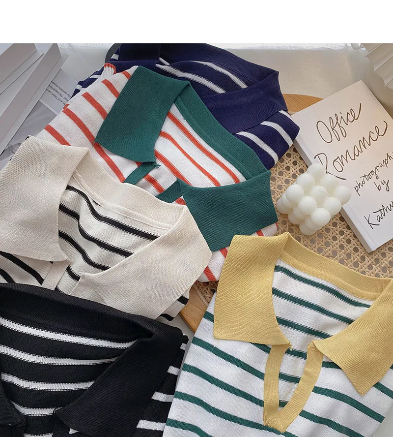 Fashion Crop Striped Sweater Soft Turn Down Collar Knitted Tops Elegant Ladies Jumper Office Casual Harajuku Pullovers
Fashion Crop Striped Sweater Soft Turn Down Collar Knitted Tops Elegant Ladies Jumper Office Casual Harajuku Pullovers