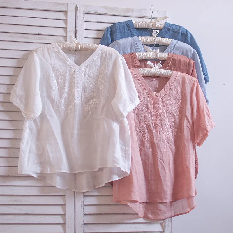 TIYIHAILEY Free Shipping 2021 Summer New Linen Tops For Women Short Sleeve V-Neck Tees White Embroidery Japan Style Loose Pink
TIYIHAILEY Free Shipping 2021 Summer New Linen Tops For Women Short Sleeve V-Neck Tees White Embroidery Japan Style Loose Pink