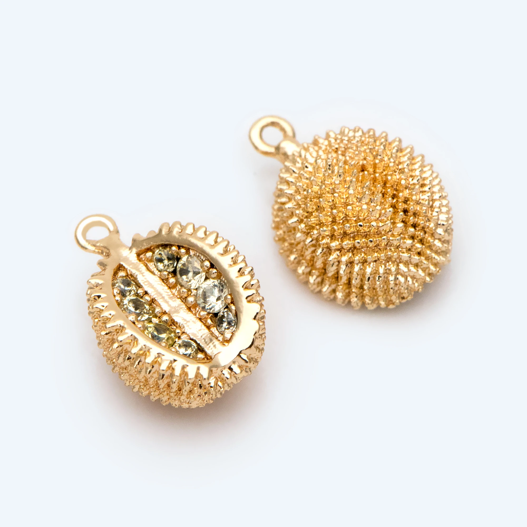 4pcs CZ Paved Gold Fruit Durian Charms, 3D Durian Pendants For Jewelry Making DIY Accessories (GB-2437)
4pcs CZ Paved Gold Fruit Durian Charms, 3D Durian Pendants For Jewelry Making DIY Accessories (GB-2437)