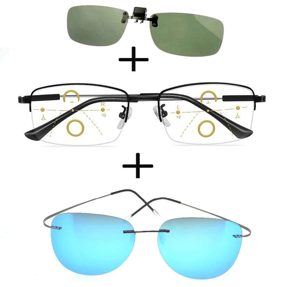 3Pcs!!! Titanium Progressive Multifocal Reading Glasses Men Women + Round Polarized Sunglasses High Quality + Sunglasses Clip
3Pcs!!! Titanium Progressive Multifocal Reading Glasses Men Women + Round Polarized Sunglasses High Quality + Sunglasses Clip
