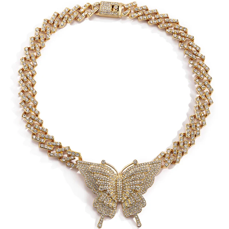 Hip-hop Full diamond Cuban Buckle Chain Necklace Punk Exaggerated Diamond Butterfly Necklace For Female Party Jelwery
Hip-hop Full diamond Cuban Buckle Chain Necklace Punk Exaggerated Diamond Butterfly Necklace For Female Party Jelwery