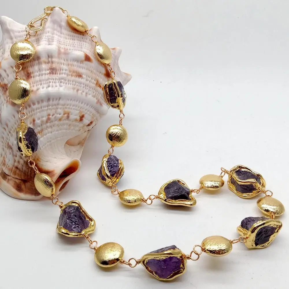 Y·YING Natural Purple Amethysts Rough Nugget With Electroplated Edge Brushed Bead Necklace 23" for women
Y·YING Natural Purple Amethysts Rough Nugget With Electroplated Edge Brushed Bead Necklace 23" for women