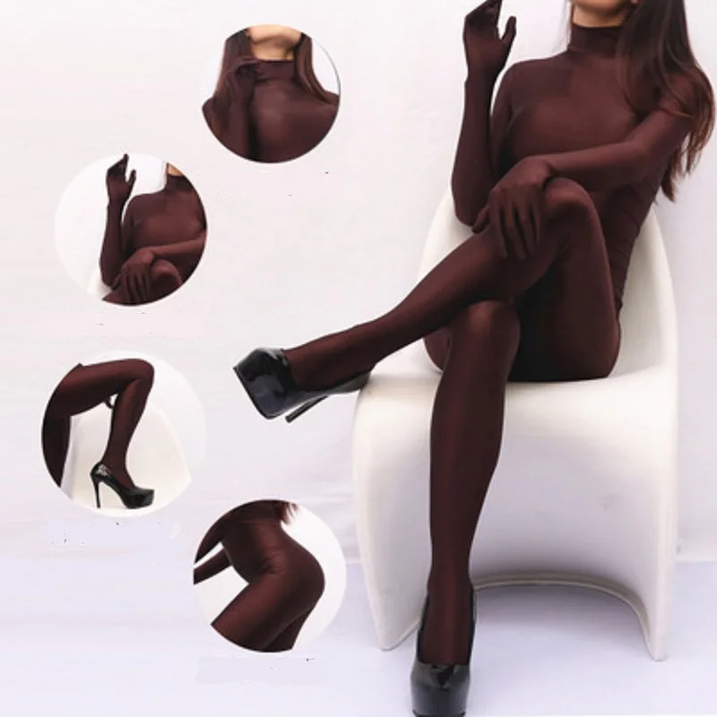 Womens Zentai Zipper Open U Crotch Jumpsuit Bodystocking Full-Length Tights Stand Collar Full Body Onesie Silk Leotard Coveralls
Womens Zentai Zipper Open U Crotch Jumpsuit Bodystocking Full-Length Tights Stand Collar Full Body Onesie Silk Leotard Coveralls