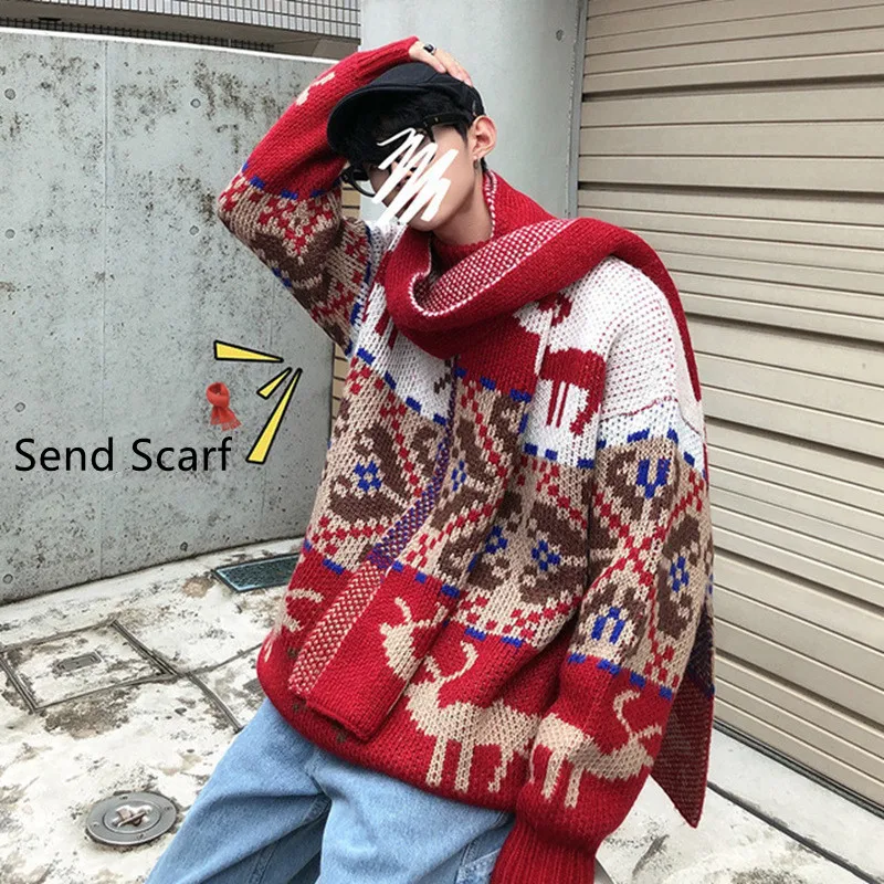 Thick Winter Sweater Men's Red O-neck Pullovers Fashion Christmas Lovers Sweater Japan Casual Loose Preppy Style Male Pullovers
Thick Winter Sweater Men's Red O-neck Pullovers Fashion Christmas Lovers Sweater Japan Casual Loose Preppy Style Male Pullovers