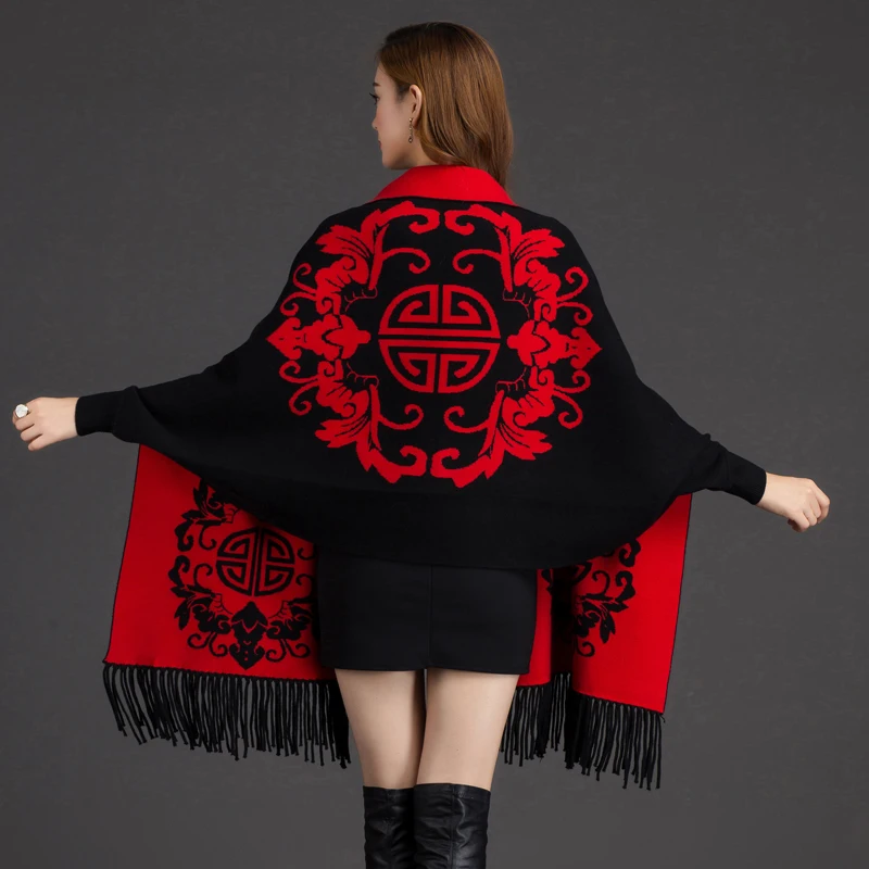 Women Chinese Style Jacquard Wedding Loose Shawl Wrap Plus Size Cardigan Print Tassel Knit Poncho Cape Winter Sweater Coat Mujer
Women Chinese Style Jacquard Wedding Loose Shawl Wrap Plus Size Cardigan Print Tassel Knit Poncho Cape Winter Sweater Coat Mujer