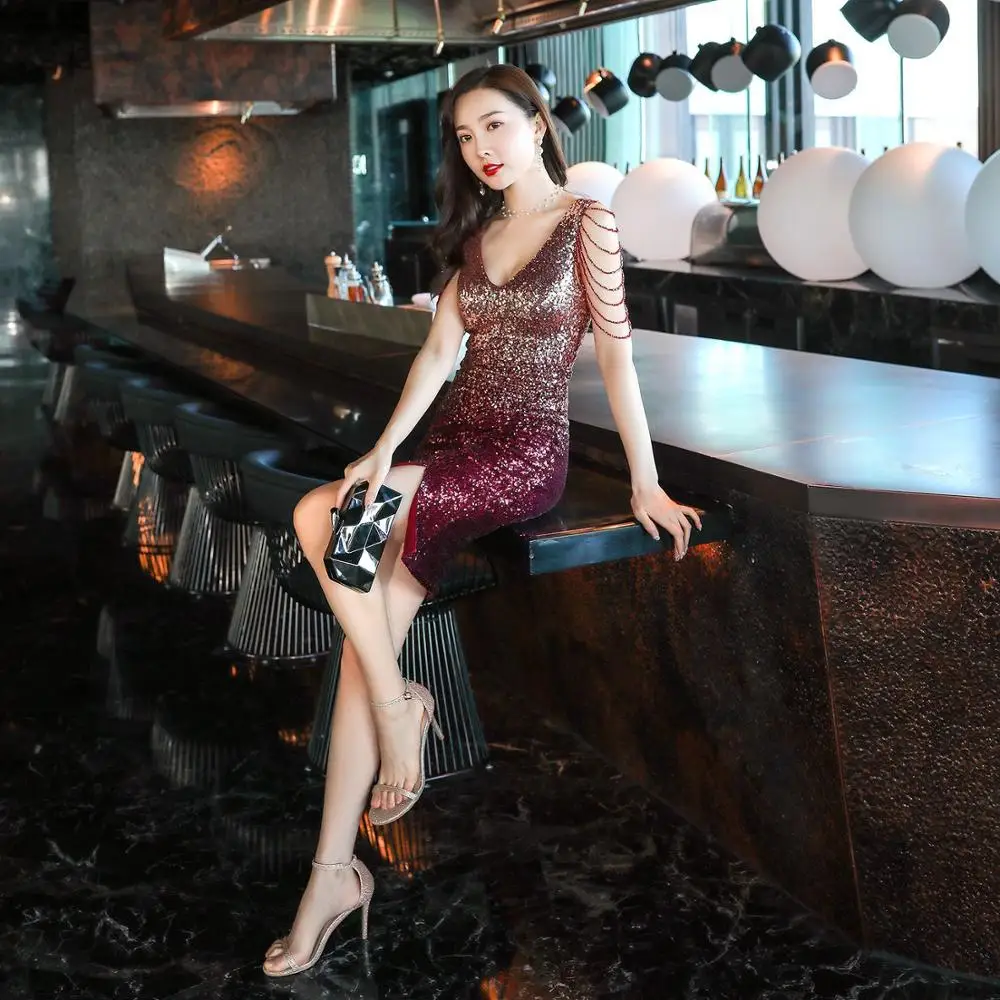 Elegant Evening Party Mini Dress Sequin Bead Sexy Gold Red Gradient Split Formal Short Dresses V-neck Sleeveless Women Vestidos
Elegant Evening Party Mini Dress Sequin Bead Sexy Gold Red Gradient Split Formal Short Dresses V-neck Sleeveless Women Vestidos