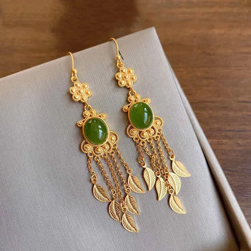 Natural Hetian Sapphire Tassel Feather Earrings Chinese Style Retro Light Luxury Noble Unique Charm Women Silver Jewelry
Natural Hetian Sapphire Tassel Feather Earrings Chinese Style Retro Light Luxury Noble Unique Charm Women Silver Jewelry