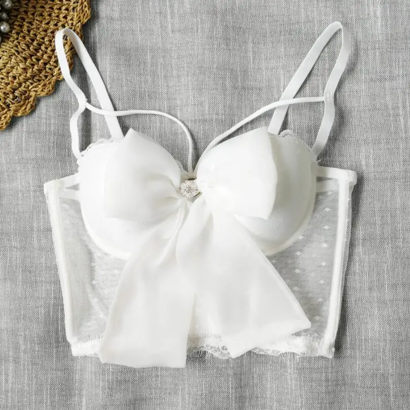 Women Bustier Corset Bowknot Ribbon Push Up Bralet Bra White Black Adjustable Strap Dot Mesh See Through Sexy 2021 Crop Top p469
Women Bustier Corset Bowknot Ribbon Push Up Bralet Bra White Black Adjustable Strap Dot Mesh See Through Sexy 2021 Crop Top p469