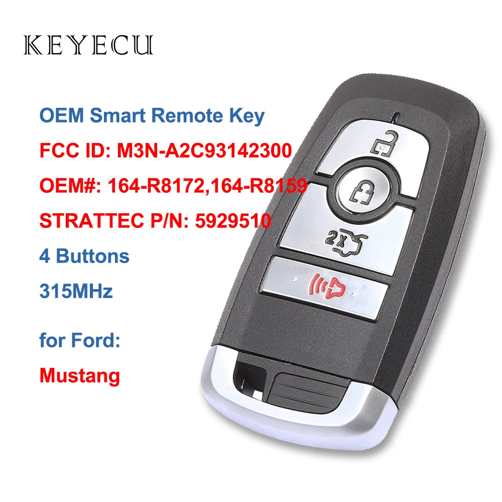 OEM Smart Remote Car Key 4 Button 315Mhz for Ford Mustang 2017 2018 2019 2020 M3N-A2C93142300, 164-R8172, 164-R8159
OEM Smart Remote Car Key 4 Button 315Mhz for Ford Mustang 2017 2018 2019 2020 M3N-A2C93142300, 164-R8172, 164-R8159