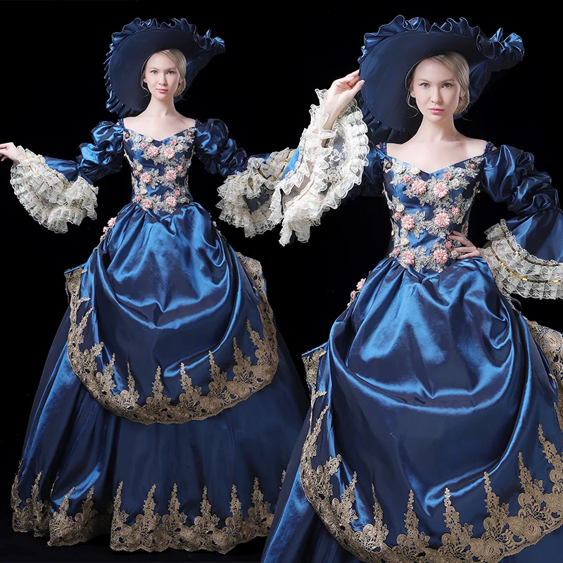 Floor-length dress lace decoration blue green European-style court dress ball party dress medieval decoration performance dress
Floor-length dress lace decoration blue green European-style court dress ball party dress medieval decoration performance dress