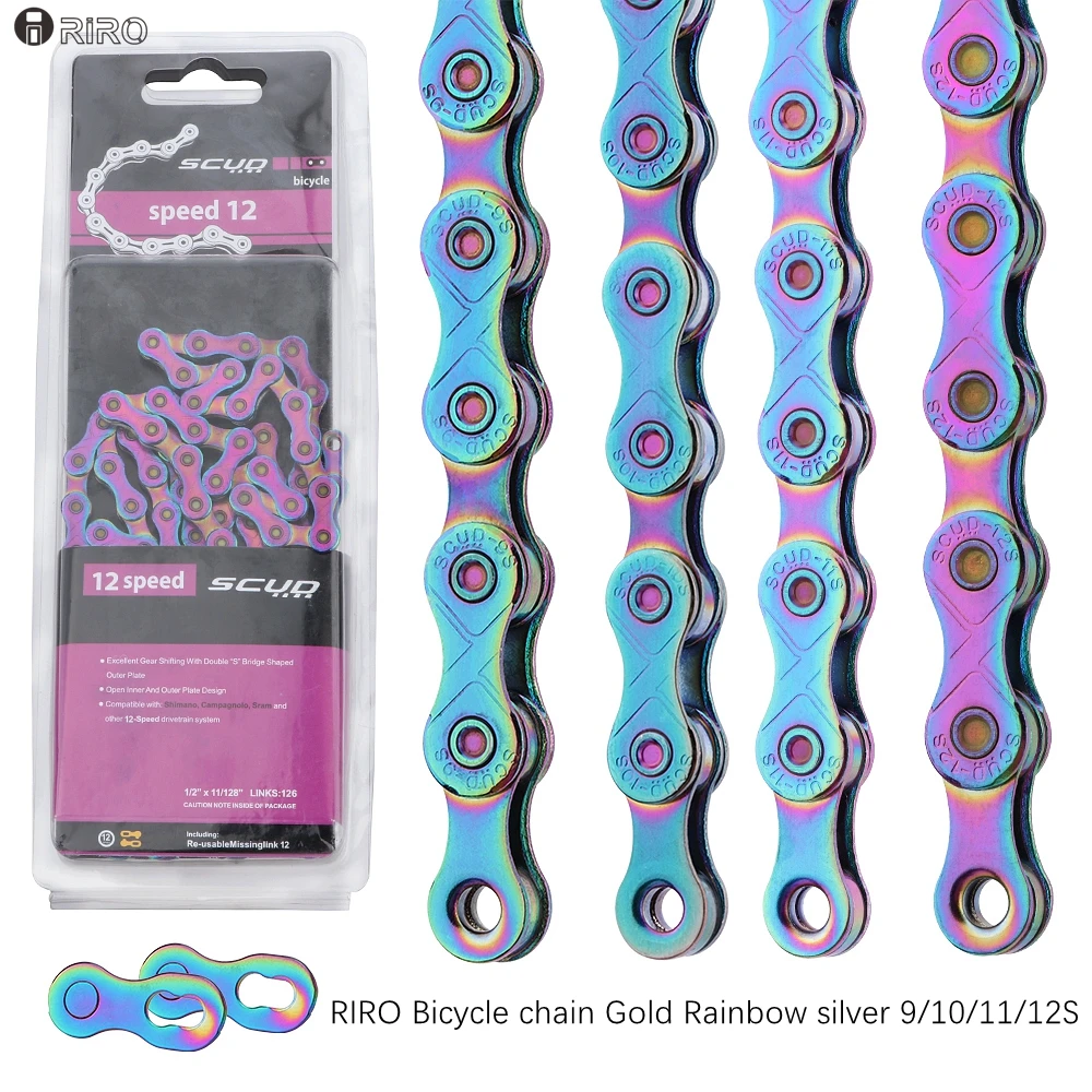 RIRO Bicycle chain Gold Rainbow Bike Chain X8 X9 X10 X11 X12 Super Light For 8 9 10 11 12Speed MTB/Road Bicycle 116L 126L Hollow
RIRO Bicycle chain Gold Rainbow Bike Chain X8 X9 X10 X11 X12 Super Light For 8 9 10 11 12Speed MTB/Road Bicycle 116L 126L Hollow