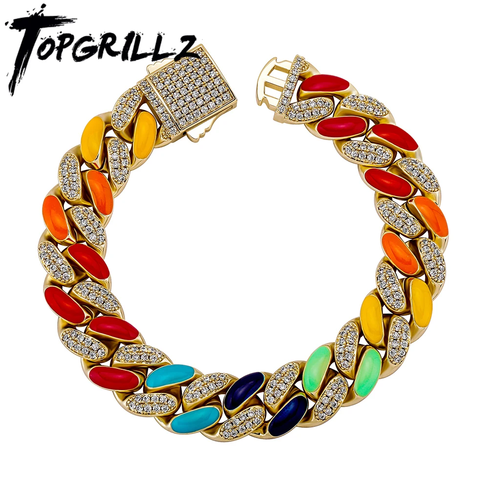 TOPGRILLZ новый роскошный 14 мм цветной капающий масляный кубинский зубец браслет высокого качества AAA + фианит цепочка хип-хоп панк ювелирные изделия
TOPGRILLZ новый роскошный 14 мм цветной капающий масляный кубинский зубец браслет высокого качества AAA + фианит цепочка хип-хоп панк ювелирные изделия