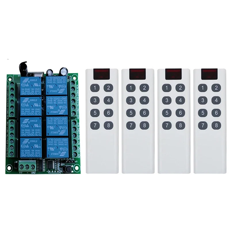 DC 12V 24V 8 CH Channels 8CH RF Wireless Remote Control Switch Remote Control System receiver transmitter 8CH Relay 315/433 MHz
DC 12V 24V 8 CH Channels 8CH RF Wireless Remote Control Switch Remote Control System receiver transmitter 8CH Relay 315/433 MHz
