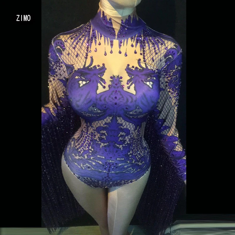 tassels purple rhinestones bodysuit women long sleeve print night club party sexy outfit singer performance drag queen costumes
tassels purple rhinestones bodysuit women long sleeve print night club party sexy outfit singer performance drag queen costumes