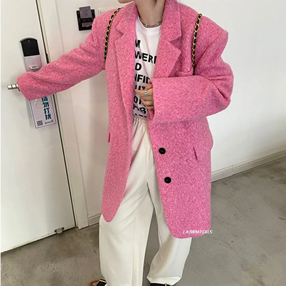 Korean Autumn Winter Pink Women Wool Coats Ladies Elegant Single-breasted Warm Coats Female Outwear
Korean Autumn Winter Pink Women Wool Coats Ladies Elegant Single-breasted Warm Coats Female Outwear