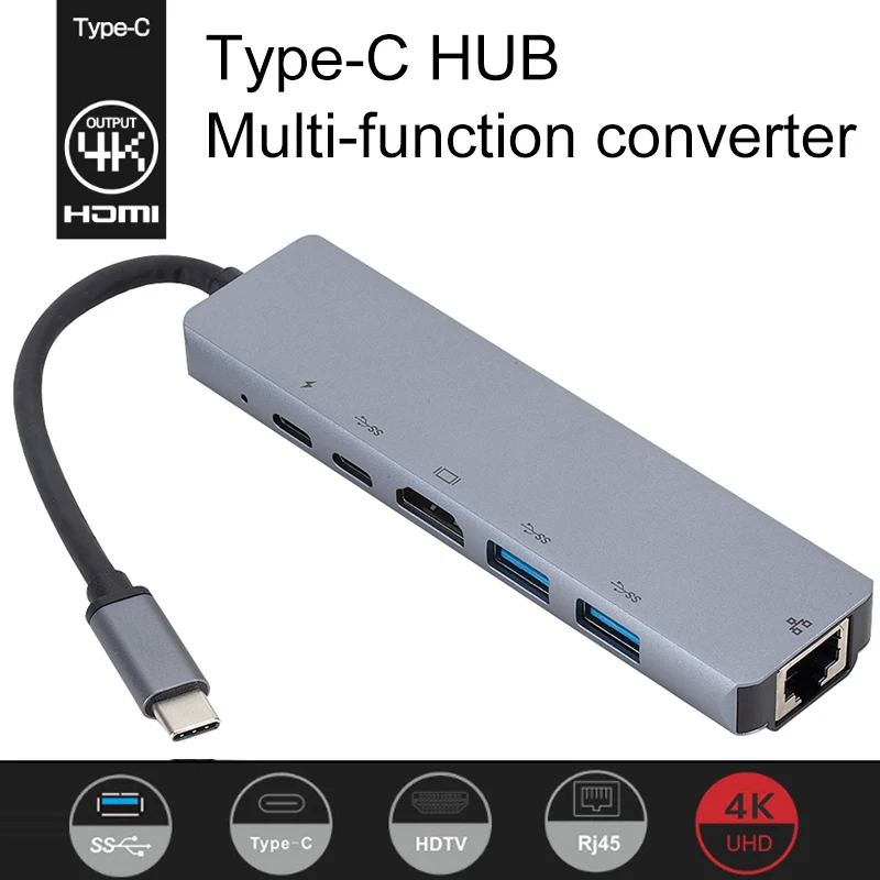 USB C HUB Type C to HDMI-Compatible USB 3.0 Adapter 6 in 1 Type C HUB Dock PD Charging RJ45 for Pro Air USB C Splitter
USB C HUB Type C to HDMI-Compatible USB 3.0 Adapter 6 in 1 Type C HUB Dock PD Charging RJ45 for Pro Air USB C Splitter