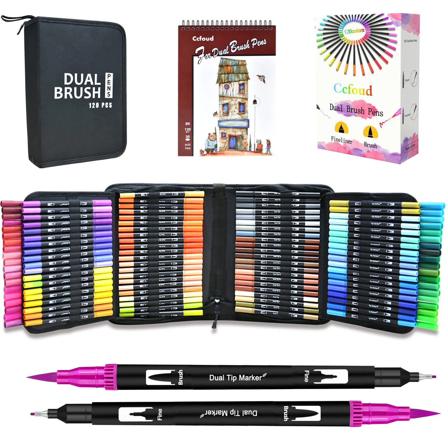 120 Double-Tip Art Markers, Water-Based Coloring Brush Marker Set Suitable for Children and Adults Calligraphy and Painting
120 Double-Tip Art Markers, Water-Based Coloring Brush Marker Set Suitable for Children and Adults Calligraphy and Painting