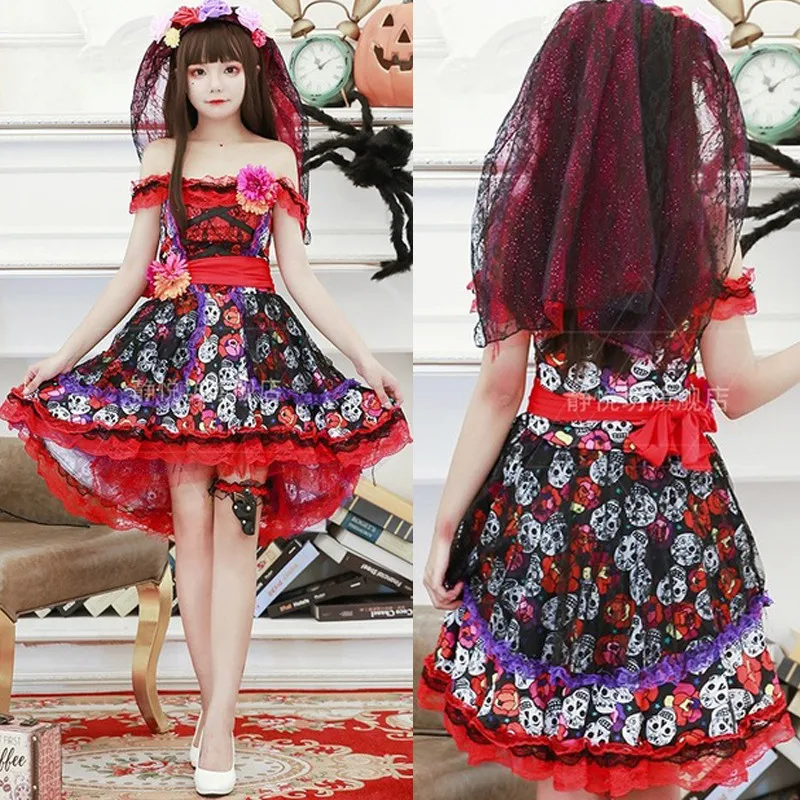 Women Sexy Sugar Skull Flower Fairy Halloween Carnival Costume Ghost Vampire Bride Fancy Queen Dress Female Party Outfits
Women Sexy Sugar Skull Flower Fairy Halloween Carnival Costume Ghost Vampire Bride Fancy Queen Dress Female Party Outfits