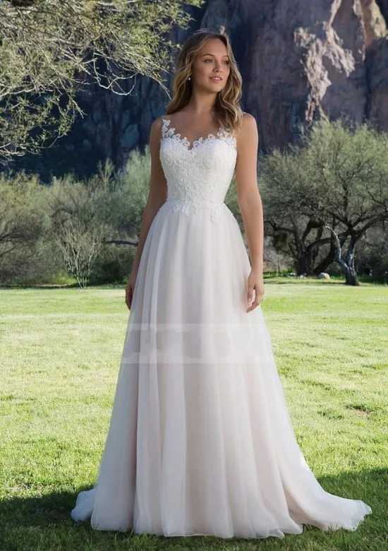 Hot Sale Tulle Wedding Dress A-Line Gown with Scoop Lace Neckline Sleeveless Bridal Gowns 2019 V-Back
Hot Sale Tulle Wedding Dress A-Line Gown with Scoop Lace Neckline Sleeveless Bridal Gowns 2019 V-Back