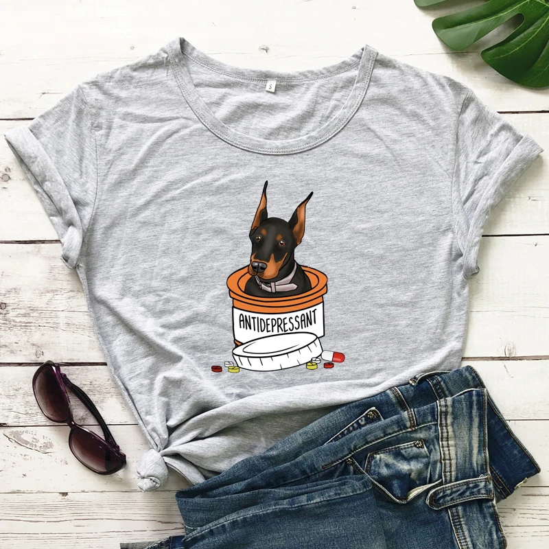 Colored Antidepressant Doberman T-shirt Funny Dog Mama Gift Tshirt Women Summer Short Sleeve Graphic Hippie TeeS TopS
Colored Antidepressant Doberman T-shirt Funny Dog Mama Gift Tshirt Women Summer Short Sleeve Graphic Hippie TeeS TopS