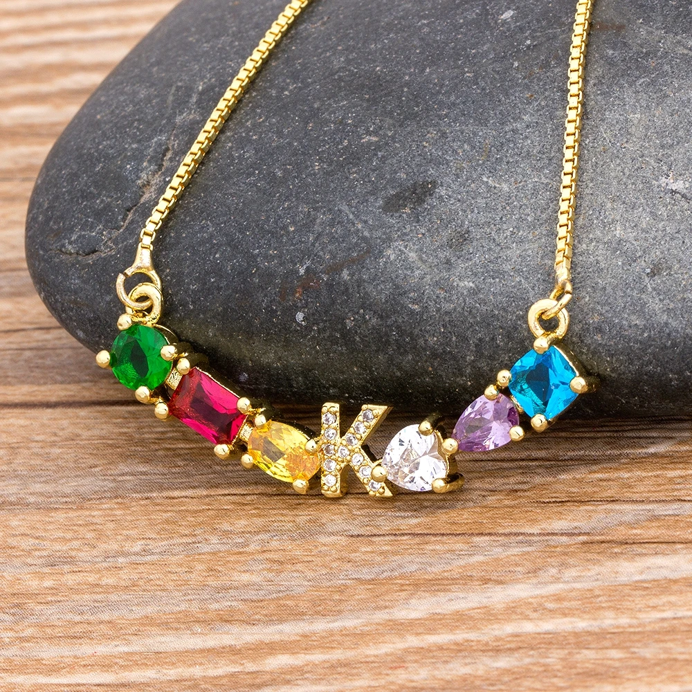 26 pcs/lot 2020 New Design Luxury Initial Alphabet A-Z Letter Charm Rainbow Pendant Necklace Copper Zircon Choker Family Jewelry
26 pcs/lot 2020 New Design Luxury Initial Alphabet A-Z Letter Charm Rainbow Pendant Necklace Copper Zircon Choker Family Jewelry