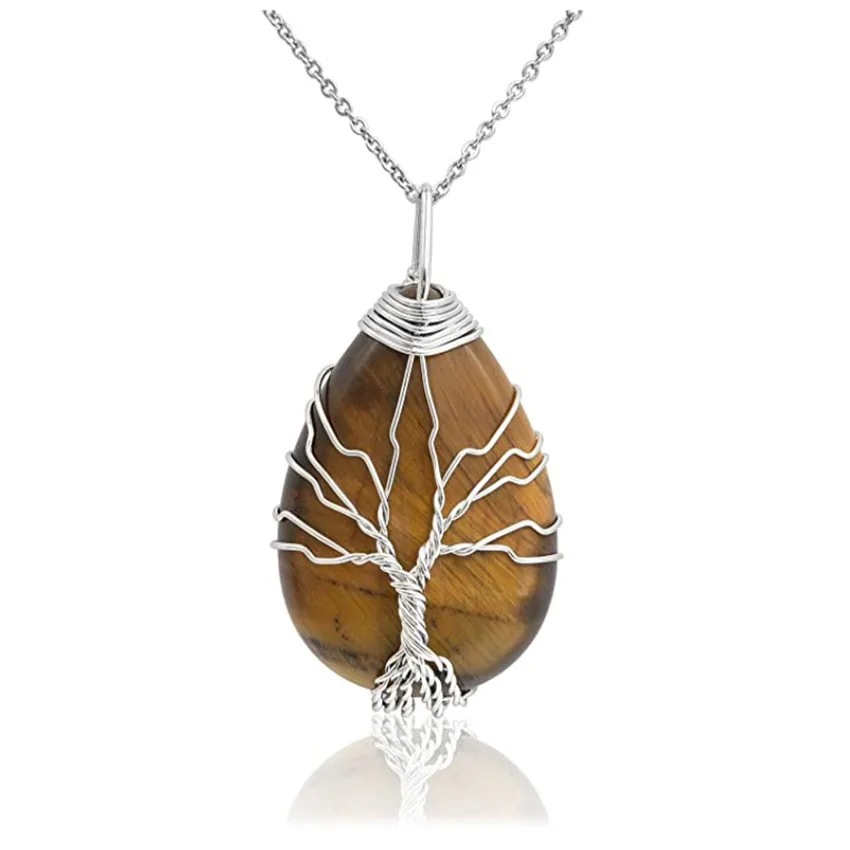 Silver Plated Wire Wrap Water Drop Tiger Eye Stone Pendant Link Chain Necklace Opalite Opal Tree of Life Jewelry
Silver Plated Wire Wrap Water Drop Tiger Eye Stone Pendant Link Chain Necklace Opalite Opal Tree of Life Jewelry