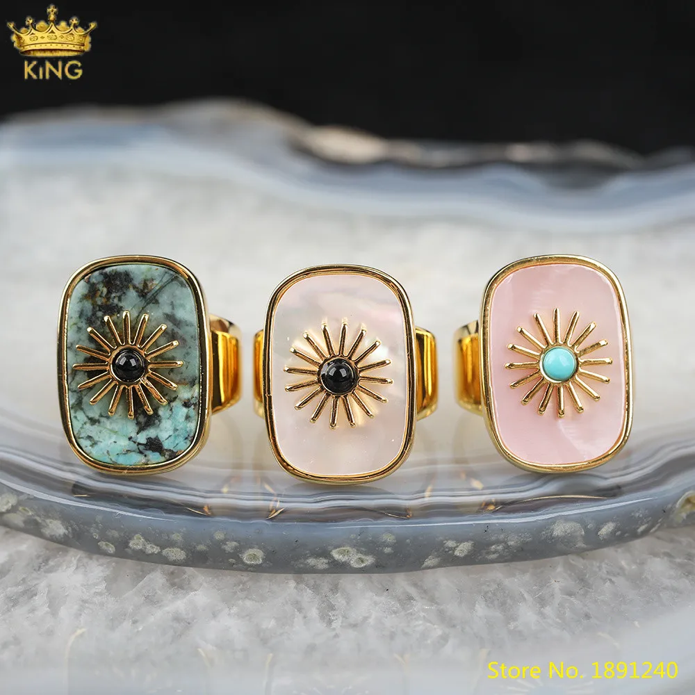 3pcs Natural African Turquoises Stone Open Adjustable Rings,White Pink Shell Inlay Gold Sun Flower Rectangle Jewelry Boho
3pcs Natural African Turquoises Stone Open Adjustable Rings,White Pink Shell Inlay Gold Sun Flower Rectangle Jewelry Boho