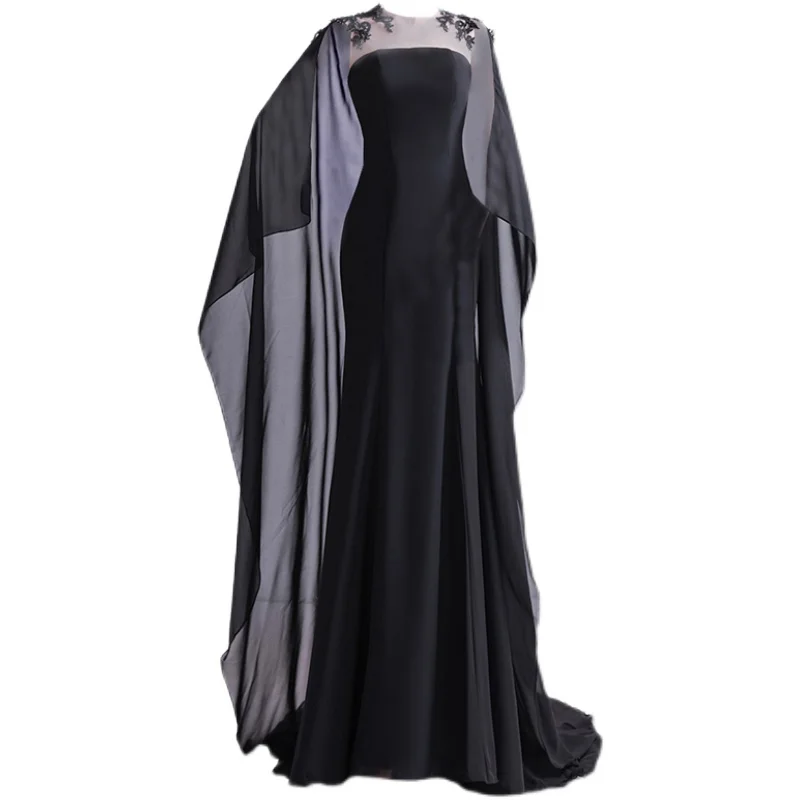 Elegant Wedding Evening Night Dress 2022 Muslim Long Sleeves Mermaid with Cape Black Prom Party Gown
Elegant Wedding Evening Night Dress 2022 Muslim Long Sleeves Mermaid with Cape Black Prom Party Gown