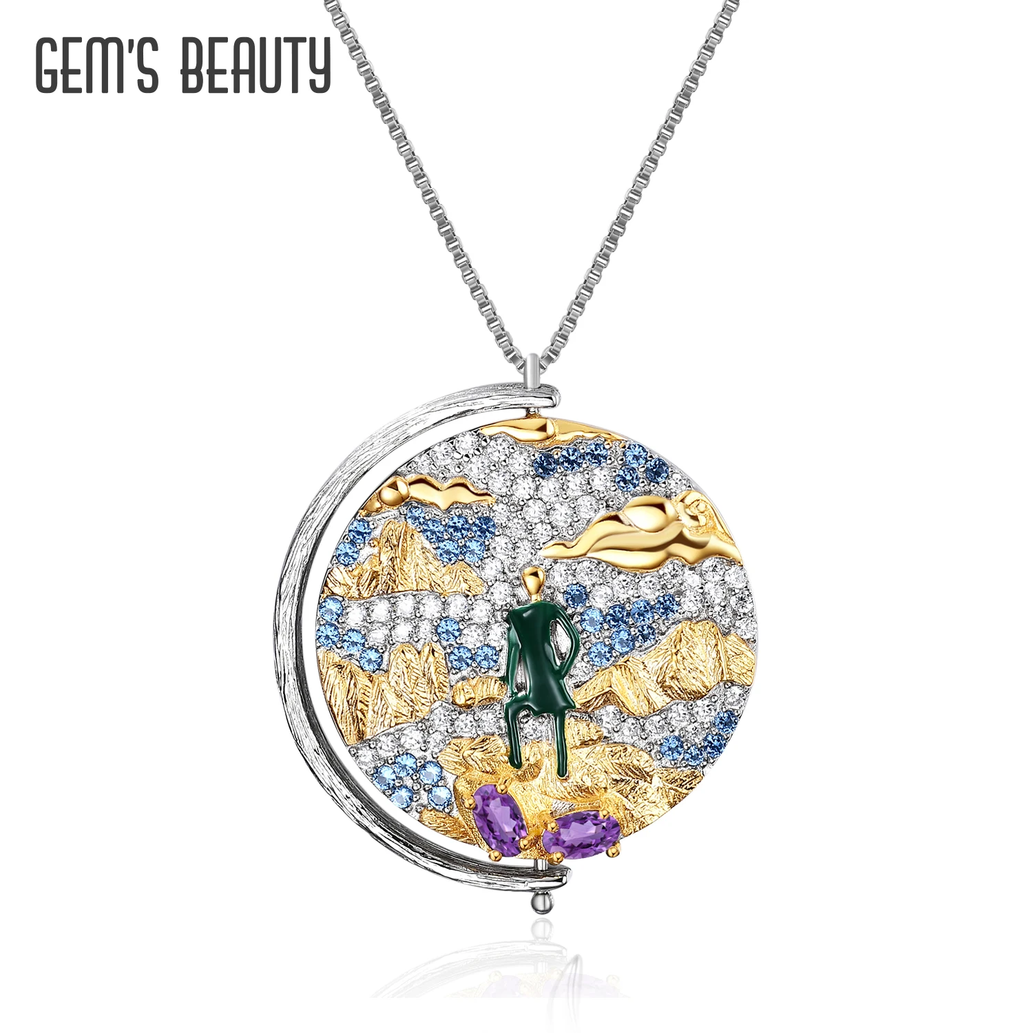 Gem's Beauty 925 Sterling Silver Amethyst Gold Plate Painting Vintage Rotatable Pendant Necklace For Women Chain Link Necklaces
Gem's Beauty 925 Sterling Silver Amethyst Gold Plate Painting Vintage Rotatable Pendant Necklace For Women Chain Link Necklaces