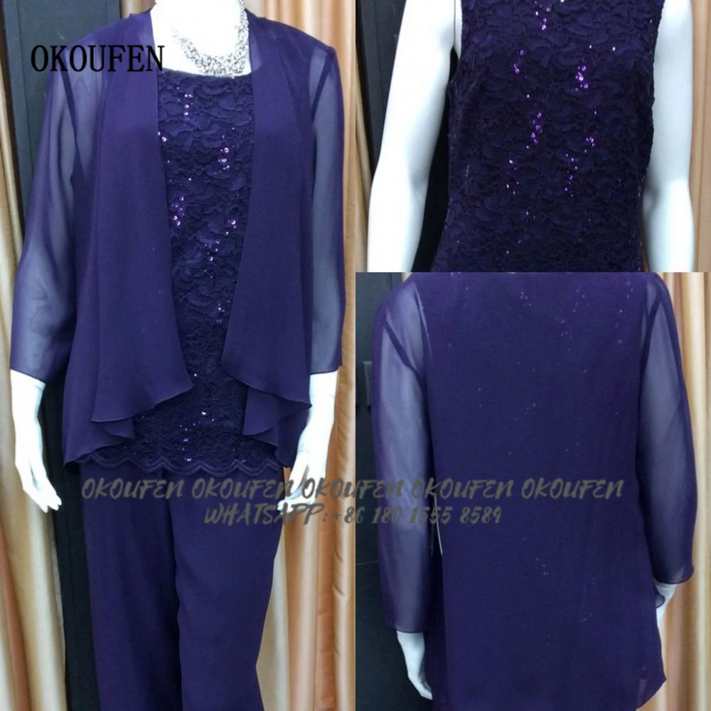 Mother of the Bride Dresses for Wedding Long Sleeves 3 Pieces Eggplant Chiffon Jacket Pants Tunic Set Bridal Party Gowns Custom
Mother of the Bride Dresses for Wedding Long Sleeves 3 Pieces Eggplant Chiffon Jacket Pants Tunic Set Bridal Party Gowns Custom