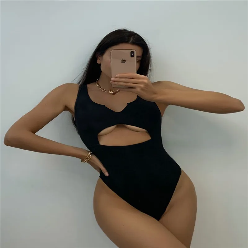 Solid color hollow out high elastic tight sexy one-piece swimsuit pure black bikini
Solid color hollow out high elastic tight sexy one-piece swimsuit pure black bikini
