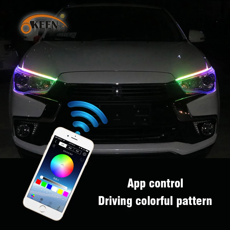 OKEEN 2pcs Car Sequential Flowing RGB Daytime Running Light DRL APP Multi Color LED Light Strip Turn Signal Lights For Headlight
OKEEN 2pcs Car Sequential Flowing RGB Daytime Running Light DRL APP Multi Color LED Light Strip Turn Signal Lights For Headlight