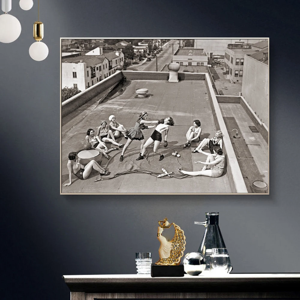 Women Boxing On A Roof 1938 Vintage Print Poster Wall Art Canvas Sports Art Decorative Painting for Living Room Home Decoration
Women Boxing On A Roof 1938 Vintage Print Poster Wall Art Canvas Sports Art Decorative Painting for Living Room Home Decoration