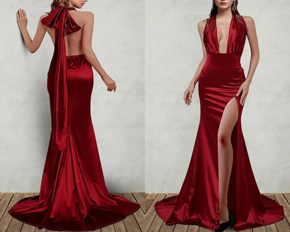 Sexy Dark Red Long Evening Party Dresses 2021 V-neck Slit Backless Prom Formal Gown Simple Robe De Soiree Vestidos De Fiesta
Sexy Dark Red Long Evening Party Dresses 2021 V-neck Slit Backless Prom Formal Gown Simple Robe De Soiree Vestidos De Fiesta