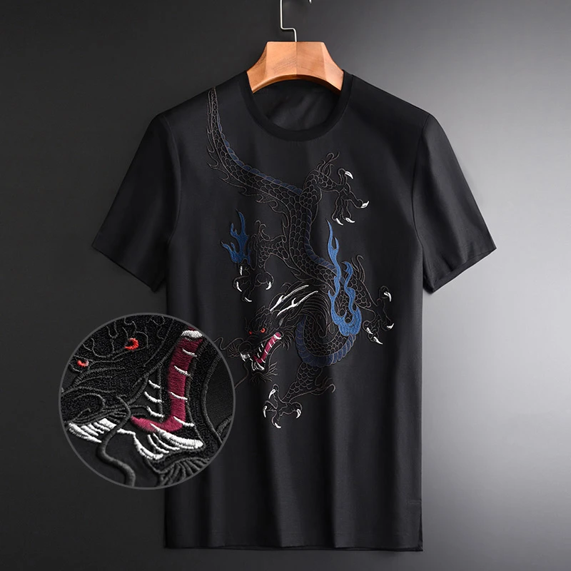 Lyocell Fabric Mens Luxury Dragon Pattern Embroidery Short Sleeve Tee Plus Size 4xl Slim Fit Man T-shirts
Lyocell Fabric Mens Luxury Dragon Pattern Embroidery Short Sleeve Tee Plus Size 4xl Slim Fit Man T-shirts