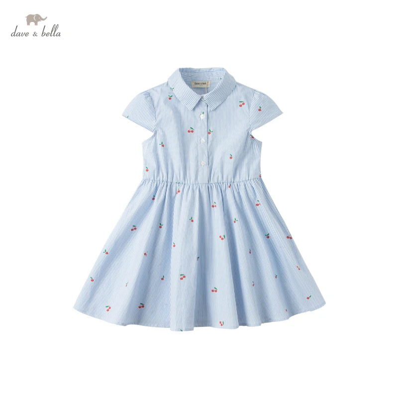 

DKD17913 dave bella summer girl's 5Y-13Y fashion stripe print dress children sweet dress kids infant lolita clothes