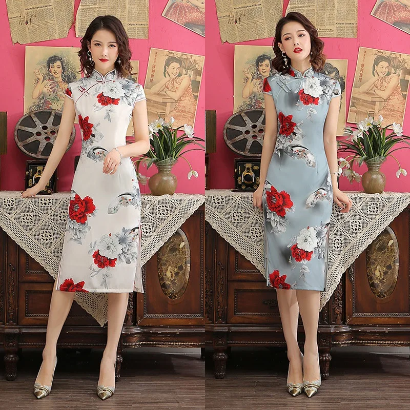 Summer Long Print Double Cheongsam Retro-Improved Cheongsam Chinese Style Dress Cheongsam Beautiful Long Qipao Natural Real
Summer Long Print Double Cheongsam Retro-Improved Cheongsam Chinese Style Dress Cheongsam Beautiful Long Qipao Natural Real