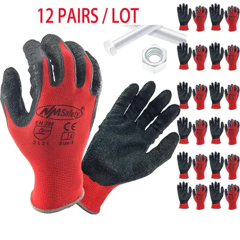 24Pcs/12Pairs High Quality Latex Rubber Coated Cotton Palm Protective Safety Working Gloves Men or Woman