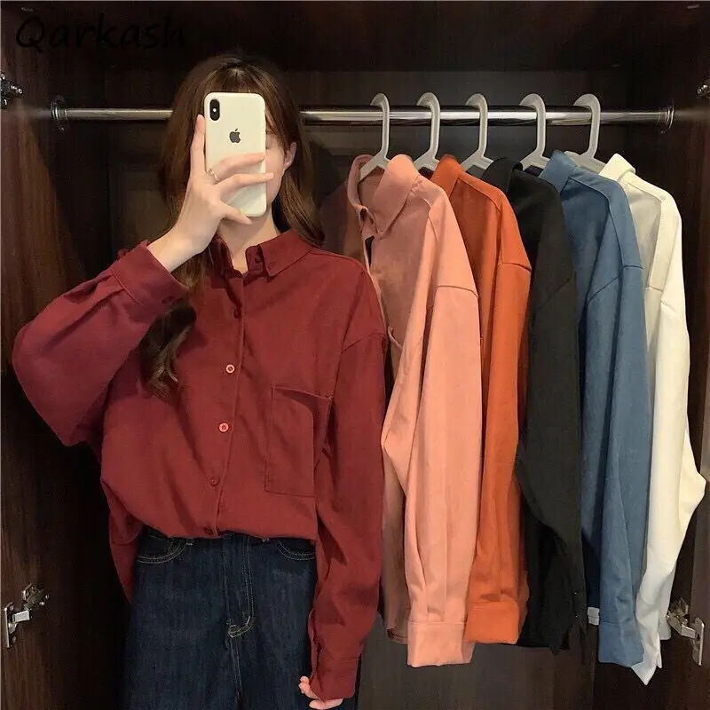 Shirts Women Pure Simple All-match 5 Colors Pockets Single Breasted Elegant Casual Office Lady Tops Colorful Ins Chic New Trendy
Shirts Women Pure Simple All-match 5 Colors Pockets Single Breasted Elegant Casual Office Lady Tops Colorful Ins Chic New Trendy