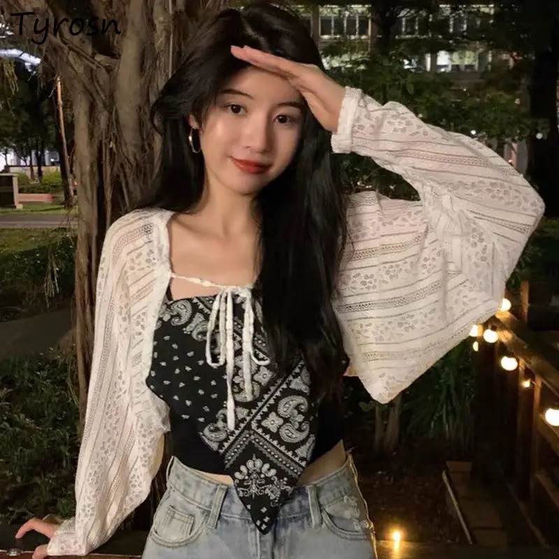 Shrugs Women Elegant Design Hollow Out Sexy Sun-proof Cardigan Belt Long Sleeve Bolero Gentle Crop Tops Femme Chic Shawl Summer
Shrugs Women Elegant Design Hollow Out Sexy Sun-proof Cardigan Belt Long Sleeve Bolero Gentle Crop Tops Femme Chic Shawl Summer