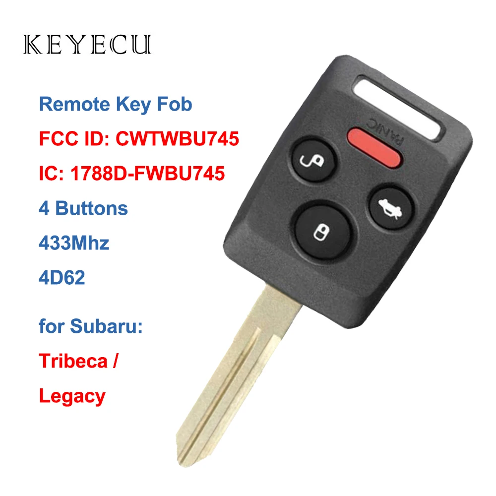 Keyecu CWTWBU745 дистанционный ключ-брелок от машины 4 кнопки 433 МГц с чипом 4D62 для Subaru Legacy Tribeca 2006 2007 2008, IC: 1788D-FWBU745
Keyecu CWTWBU745 дистанционный ключ-брелок от машины 4 кнопки 433 МГц с чипом 4D62 для Subaru Legacy Tribeca 2006 2007 2008, IC: 1788D-FWBU745