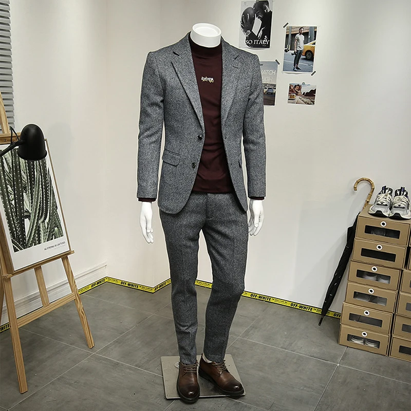 50% Wool Mens Suits Set Blazer + Pant Autumn Winter Thicken Warm Fashion Slim Style Formal Clothing Grey Blue Plus Size 56
50% Wool Mens Suits Set Blazer + Pant Autumn Winter Thicken Warm Fashion Slim Style Formal Clothing Grey Blue Plus Size 56