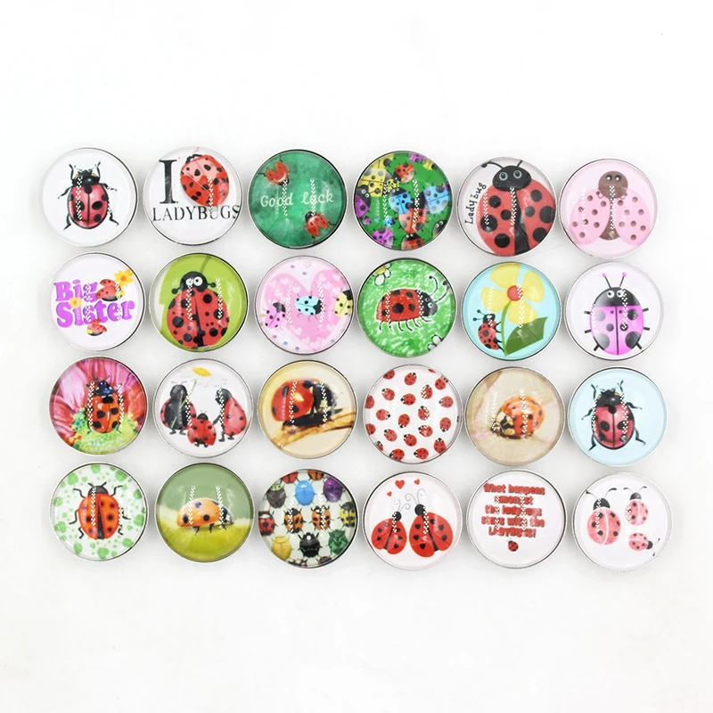 24pcs Interchangeable18mm Snap Jewelry Cabochon Printed Glass Insect Ladybug Button for Snap Bracelets Necklace Ring Bijoux
24pcs Interchangeable18mm Snap Jewelry Cabochon Printed Glass Insect Ladybug Button for Snap Bracelets Necklace Ring Bijoux