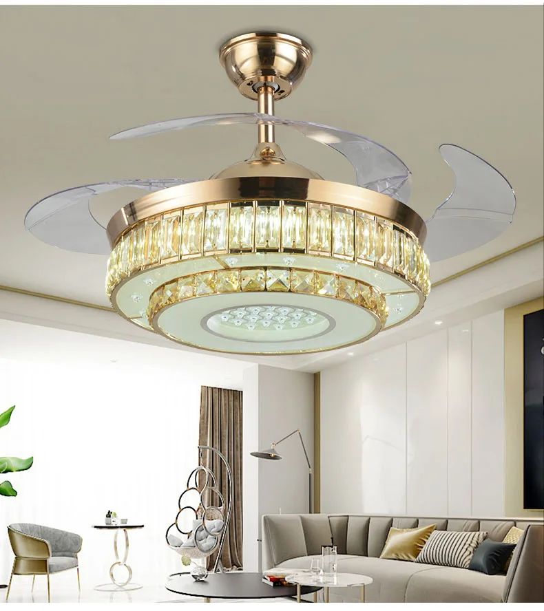 New invisible fan light living room dining bedroom ceiling fan light American frequency conversion crystal chandelier
New invisible fan light living room dining bedroom ceiling fan light American frequency conversion crystal chandelier