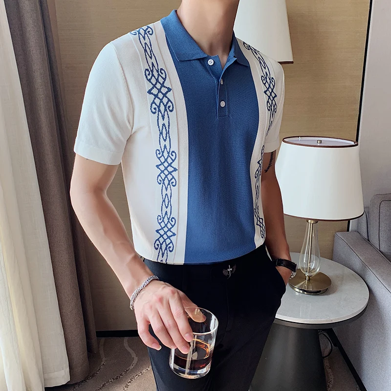 Contrast Chinese Style Color British Slim Lapel Maglietta Polo Uomo Hommes De Vêtements Men's Short-sleeved Knitted Polo Shirt
Contrast Chinese Style Color British Slim Lapel Maglietta Polo Uomo Hommes De Vêtements Men's Short-sleeved Knitted Polo Shirt