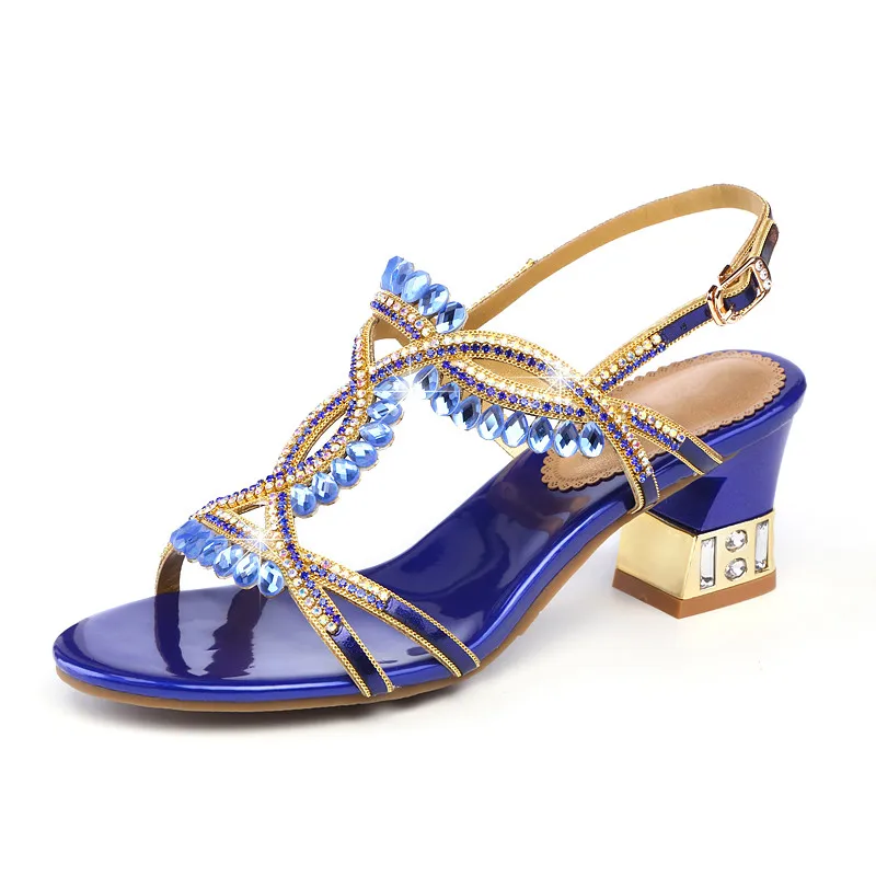 Women Fashion Open Toe Shining Blue Rhinestone Buckle Thick High Heel Sandals Rhinestone Gladiator Wedding Dress Shoes D0012
Women Fashion Open Toe Shining Blue Rhinestone Buckle Thick High Heel Sandals Rhinestone Gladiator Wedding Dress Shoes D0012