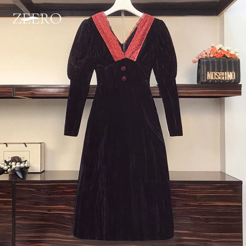 Autumn Winter Female Elegant Lace V-Nck Velvet Black Dress Women Sexy Vintage Puff Sleeve Slim Midi Evening Dresses Oversize 4XL
Autumn Winter Female Elegant Lace V-Nck Velvet Black Dress Women Sexy Vintage Puff Sleeve Slim Midi Evening Dresses Oversize 4XL
